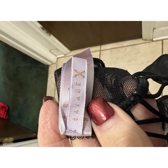 Savage X Fenti Black Mesh Floral Embroidered Polka Dot High Leg Bikini Panties M - Picture 8 of 11